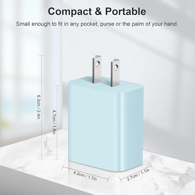 USB C Charger Block Charging Block Type C Charge 20W Wall Chargers 4 Pack for iPhone 16/16 Plus/16 Pro/16 Pro Max/iPhone 15/15 Pro/15 Pro Max/14/13/12 Pro/Samsung//Android(Blue)