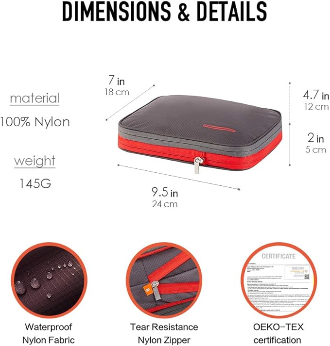 Bee Nesting BeeNesting Waterproof Compression Packing Cubes 5/6/8 sets, Large Travel Packing organizers for Carry on Luggage, 2 Sides Expandable Storage Bags (Blue Red, 4L)