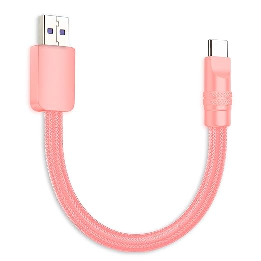 chubbycable Cute Chubby 120W Short USB C Cable Power Bank Fast Charging Cable Nylon Braided Charger Cord Compatible with iPhone 17-15 Series iPad, Pink+Pink, USB-A to Type-C, 0.32FT
