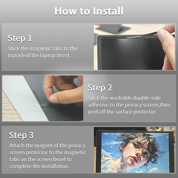 FILMEXT Magnetic Laptop privacy screen 14 inch for 16:9 Widedisplay, Removable Laptop Privacy Screen Shield Anti Glare Blue Light Filter for HP/Dell/Acer/Lenovo/Asus