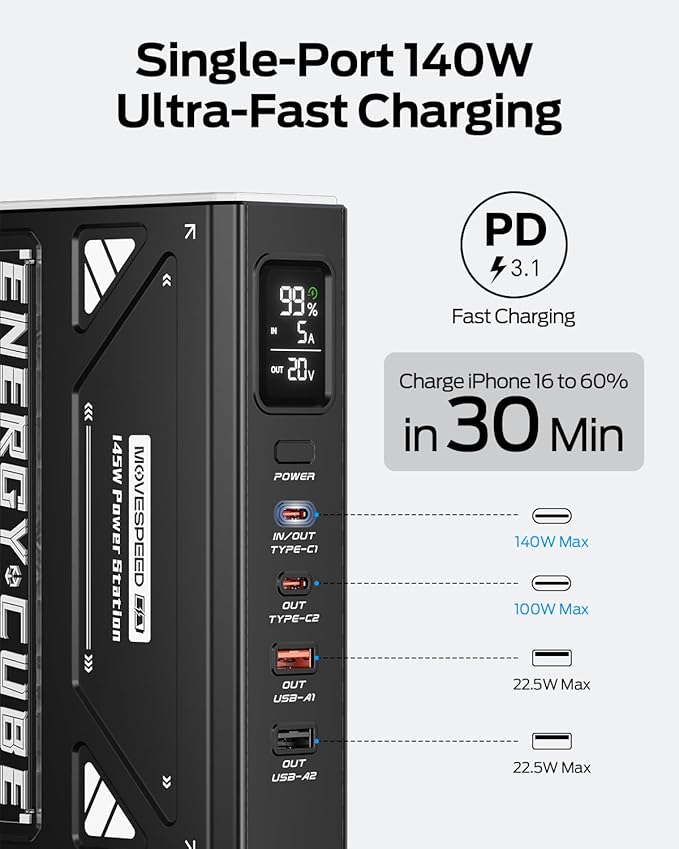 MOVE SPEED Portable Power Station 70,000mAh 260Wh Power Bank for Camping Essentials, 145W Small Generator Laptop Portable Charger, USB C Battery Pack with Flash Light, Home Backup Outdoor Emergency