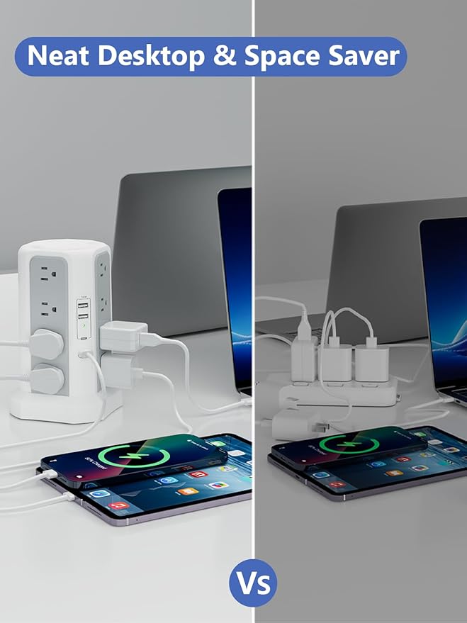 Surge Protector Power Strip Tower,10FT Long Extension Cord with Multiple Outlets 1625W 13A, Desk Charging Station with 16 Outlets and 4 USB Ports for Home, Office Desk Supplies, Dorm Room