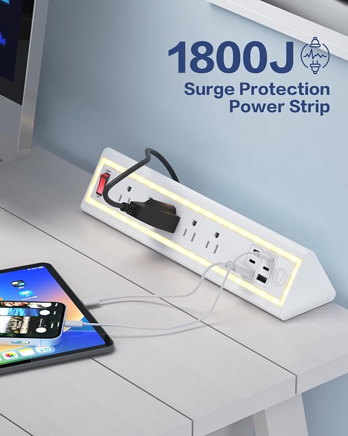 Desk clamp Power Strip (White, 5 Outlets & 6 USB Ports)