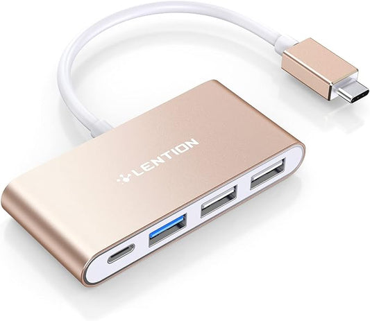 LENTION 4-in-1 USB-C Hub with Type C, USB 3.0, USB 2.0 for 2024-2016 MacBook Pro (M1-M4), iPhone 16-15 New Mac Air/Surface, ChromeBook, More, Multiport Charging & Connecting Adapter (C13, Gold)