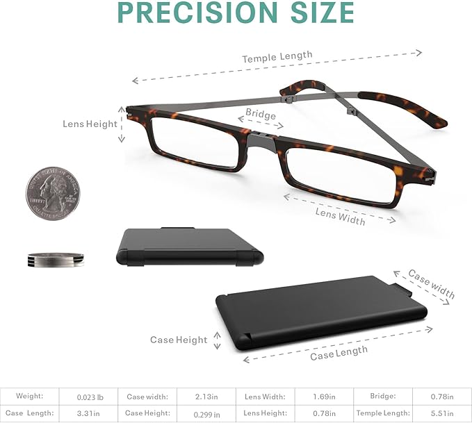 Case Upgrade Ultra-light and Thin Foldable Reading Glasses Folding Readers for Men Women Compact Portable Rectangle Eyewear Case (Tortoise, 3.5)