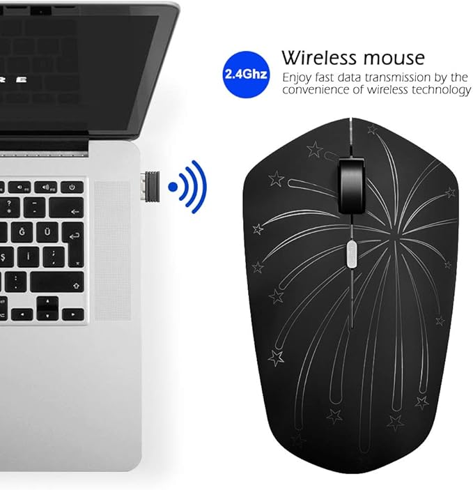 Rechargeable Wireless Mouse, Backlit Powered by Li-Polymer Battery, Optical Sensor, Nano USB Receiver,3 Stages DPI Speed, 4 Buttons for PC, Laptop, Tablet, MacBook etc. (Solo Firework)