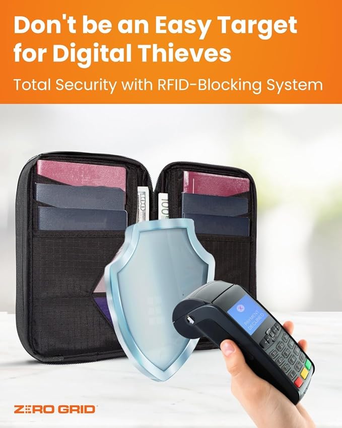 Passport Holder Family up to 6 Passports, Large Passport Wallet and Premium Travel Document Holder Organizer with RFID Anti-Theft Blocking - Black