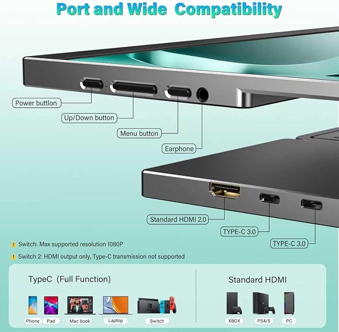 InnoView 16" 2.5K 120Hz Portable Monitor Built-in Speakers and Kickstand & VESA 100% sRGB QHD 400 Nits | 2 Type-C & HDMI | Eye Care | Travel Monitor for Laptop/Switch/PS5/Xbox (Adapter Excluded)