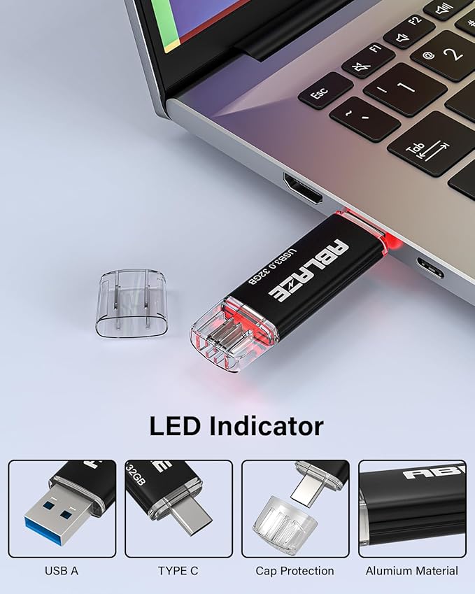 ABLAZE USB C Flash Drive 32GB 2 Pack, Dual USB 3.0+Type C Flash Drive Compatible with iPhone 16/15, Android Smartphone, Computer,Tablet Mac Laptop (2 Pack)