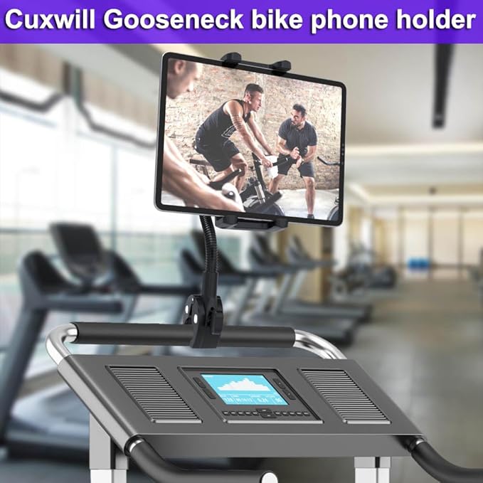 Tablet Holder Bike Mount Fit 4-13" iPad Phone for Peloton Treadmill, Upgrade Goosencek Clamp Mount for Spin Bike, Indoor Stationary Exercise Bicycle, Wheelchair, Mic Stand, Stroller Handlebar