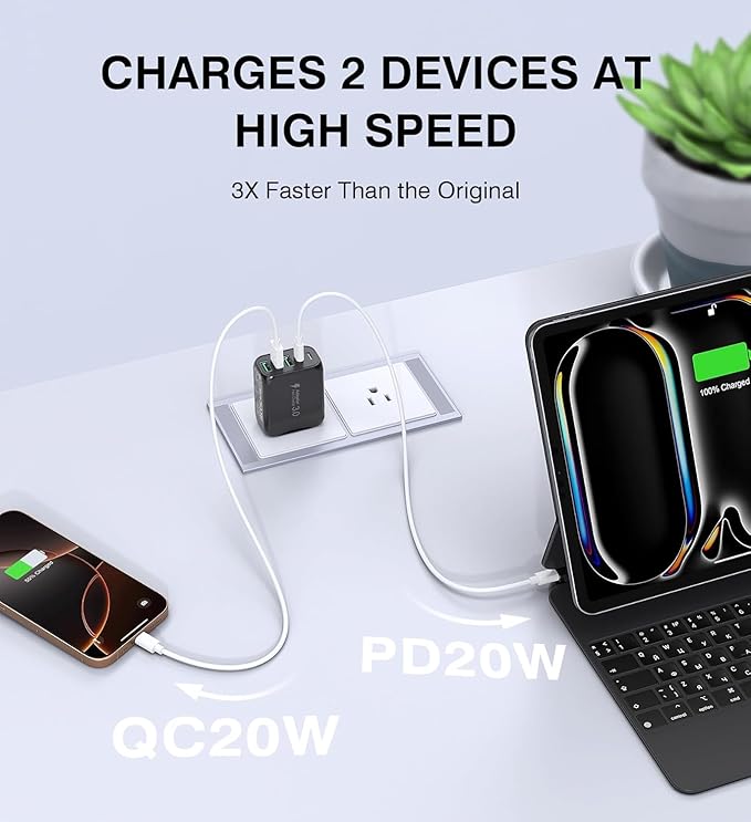 50W USB C Wall Charger Block, 2Pack 5-Port C Charger Fast Charging Block PD Power Adapter+QC 3.0 Multiport Type C Box Brick Cube USB A Wall Plug for iPhone 15/16/17 Pro Max Plus, iPad,Galaxy S24/S23