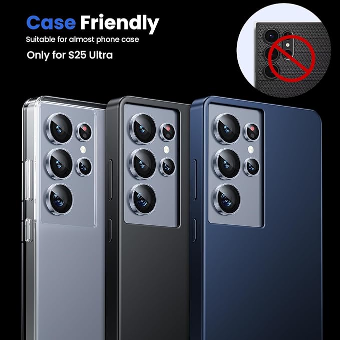 WSKEN for Samsung Galaxy S25 Ultra Camera Lens Protector - Ultra Thin Case Friendly, 9H Shatterproof Tempered Glass with Aluminum Metal Circle Camera Screen Protector Cover Accessories, Blue
