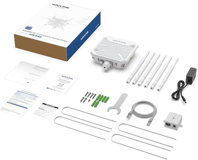 WAVLINK AX3000 WiFi 6 Outdoor WiFi Extender with PoE, 2025 New Model Dual Band 2.4G+5G Long Range Outdoor Wireless Access Point, 6x7dBi High-gain Antennas, IP67 Weatherproof, Work with Starlink
