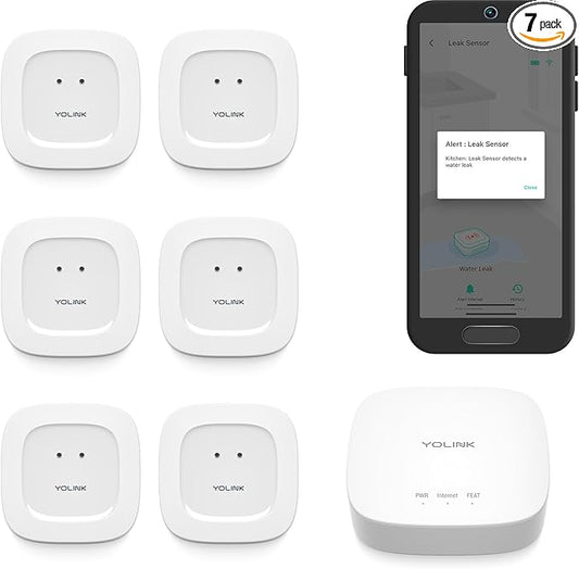 YoLink Water Leak Starter Kit: Hub + 6 Leak Sensor 1 (Silent), LoRa Long-Range, App/SMS/Email Alerts, D2D Offline Triggers, 2 AAA Up to 5-Year Battery, Works with Alexa/IFTTT/Home Assistant