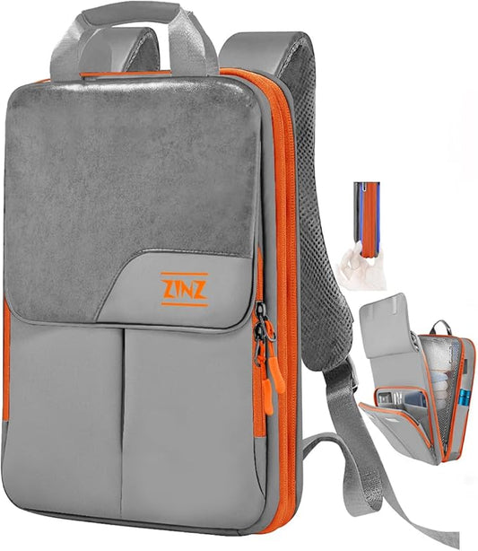 ZINZ Slim & Expandable Laptop Backpack 15.6 16 17 inch Travel Business Backpack Water-Resistant Daypack for Men and Women，Gray orange