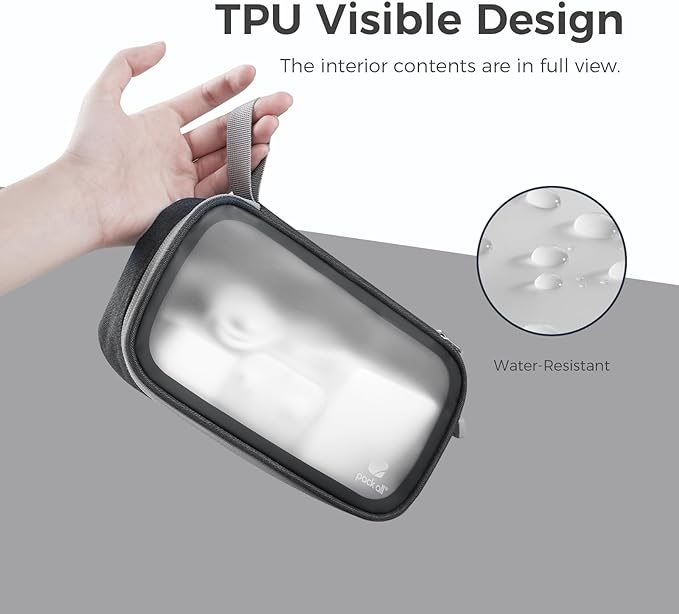 pack all Clear Electronic Organizer, TPU Cable Organizer Bag, Compact Cord Travel Organizer for Cables, Chargers, Phones, USB Cords, SD Cards (Black)