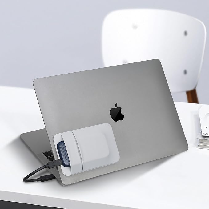 Lacdo Portable Hard Drive Sleeve for Laptop, 2-Pocket Stick on Pouch with Reusable Adhesive, for San Disk, Samsung, Crucial External Solid State Drive SSD Hard Drive Carrying Case Organizer, Gray