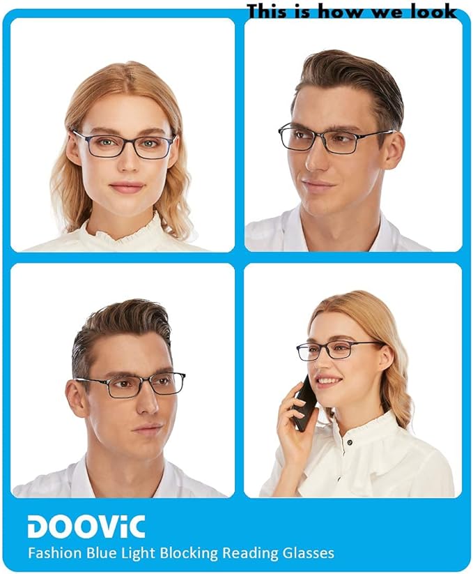 DOOViC Reading Glasses 4 Pack Blue Light Blocking Anti Eyestrain Flexible Lightweight Computer Readers for Men Women