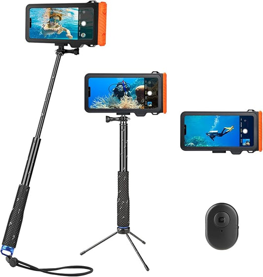 Waterproof Selfie Stick with Phone Case - Professional Underwater Touchscreen Case, Universal Bluetooth Selfie Stick for All Phones, Perfect for Snorkeling, Swimming & Travel