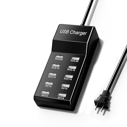 10-Port USB Charger 50w10A USB Charging Station, Multiport Charger Hub, Compatible with iPhone, Galaxy, iPad Tablet, and Other Devices (Black)
