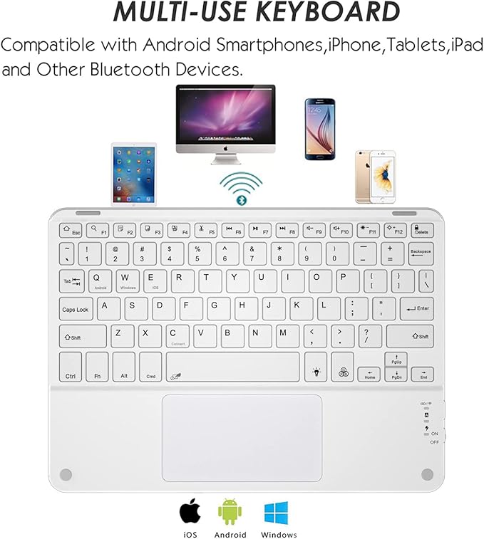 TouchPad Keyboard case for 9", 10",10.1",10.5" Tablets,2-in-1 Bluetooth Wireless Keyboard with Touchpad,7 Colors Backlit & Leather Folio Cover (Pink)