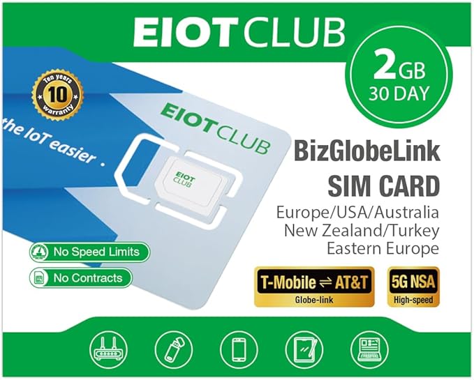 EIOTCLUB Europe SIM Card - 2GB/30Days, 5G/4G Business Travel SIM Card for Europe and Australia/New Zealand/Turkey/US, Prepaid Data SIM for Mobile Phone, Router, Hotspot (No Roaming Charges)