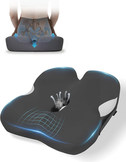 Tailbone Pain Relief Cushion, 18.5" x 16.5" Extra Large Memory Foam Cushion for Office Chair for Hip Support, Long Sitting Breathable Car Seat Cushion for Home, Work, Driving