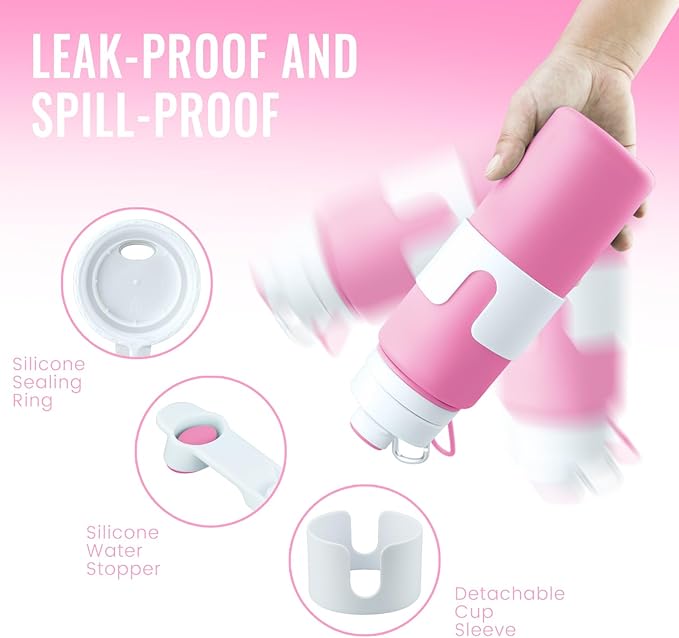 Nefeeko Collapsible Water Bottle, BPA Free 26oz Foldable Water Bottle for Travel Sports, Leak-Proof Spill-Proof Portable Water Bottles with Carabiner, Lightweight