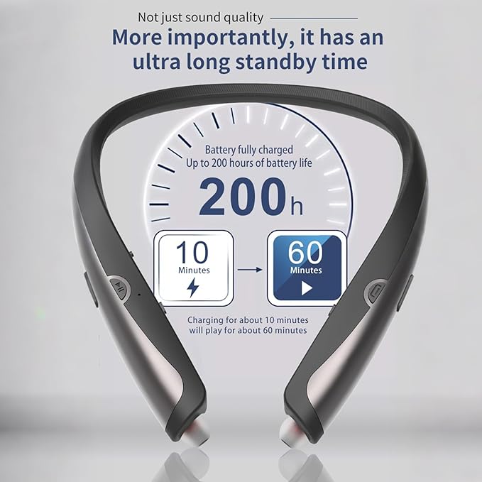 Bluetooth 5.0 Neckband Bluetooth Headphone, Sweat Resistant Noise Cancelling Stereo Headphones, and Retractable Ear Tips for Music, Conference, Videos（Bright Black¼