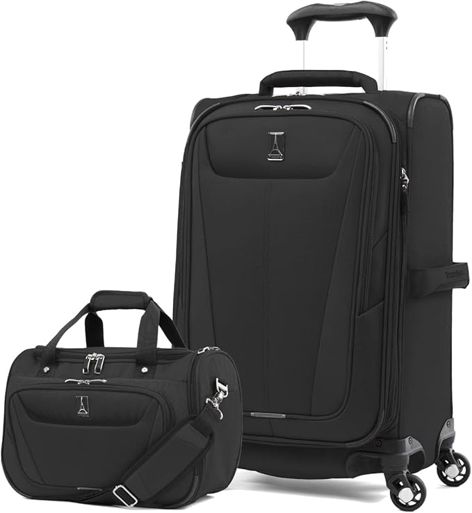 Travelpro Maxlite 5 Softside 2pc Set Expandable Carry On Luggage with 4 Spinner Wheels/Soft Underseat Tote, Lightweight Suitcase, Men and Women, Black
