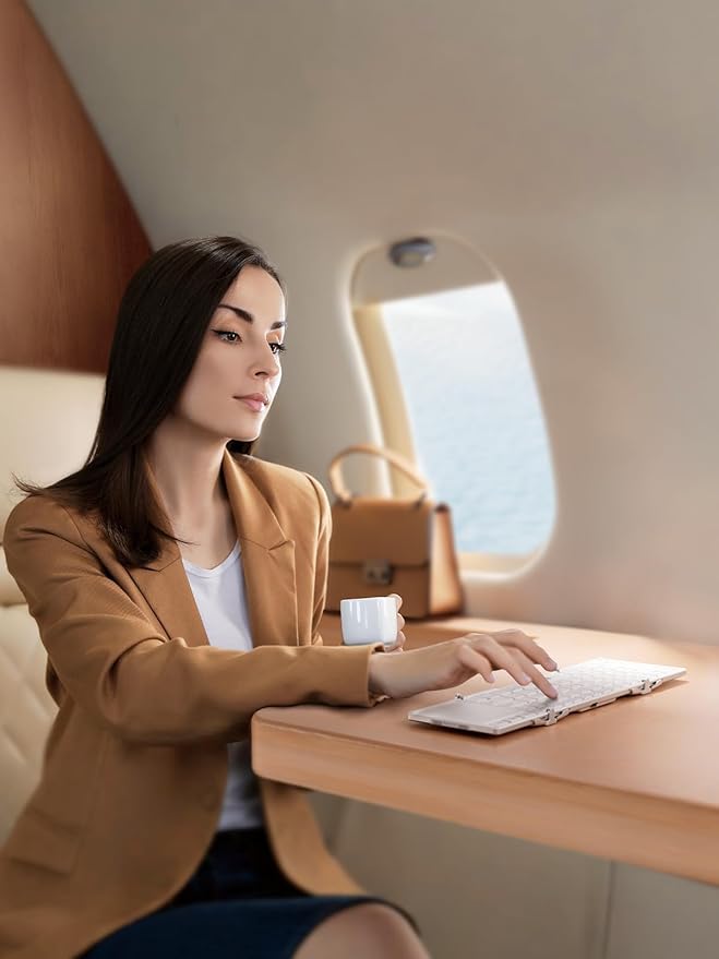 iClever Bluetooth Keyboard with Touchpad, Foldable Keyboard, Metal Body, Gesture Support, USB-C Charge, Pocket-Size Wireless for Travel, iPad, iPhone, Android, Windows, Silver White