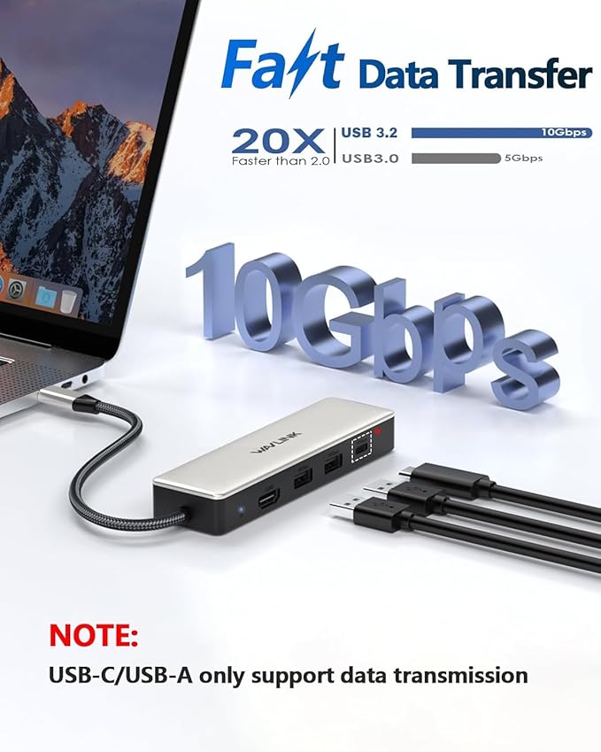 USB C Hub 2.5G Ethernet, WAVLINK 10Gbps USB C 3.2 Hub with 100W Power Delivery, 4K@120Hz HDMI 2.1, 3*USB3.2 Gen 2, 2.5G RJ45 Ports, Fit for MacBook Pro/Air iPad Dell HP Lenovo Asus Acer