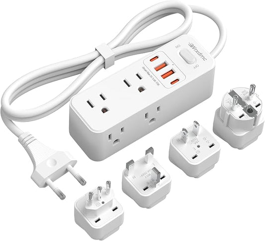 European Travel Plug Adapter,WRXDMC Universal Power Adapter for EU UK DE JP,6 AC Outlets,4 USB Ports with 5ft Extension Cord,International Power Strip,Compact for Travel,Cruise Ship Must Have