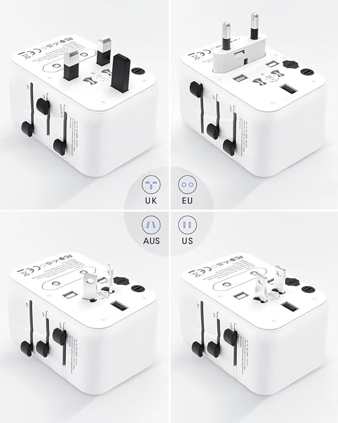 International Power Plug Adapter, Rmtbeeg Universal Travel Adapter with 3 USB-C and 2 USB-A Ports, All-in-One Worldwide Wall Charger for Europe UK EU AUS (Type C/G/A/I), Plug Adaptor Travel