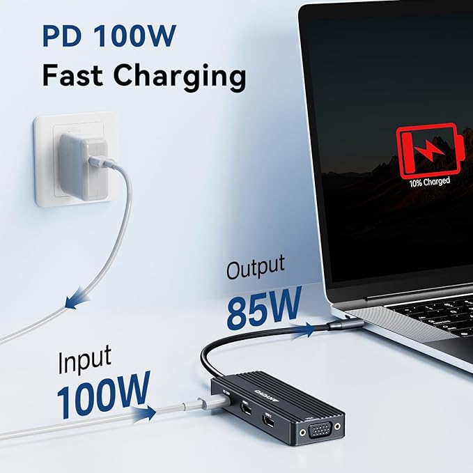 ANYOYO USB C Docking Station Dual HDMI Monitor Adapter 8-in-1 USB C HUB 3 Monitors Adapter with 4K HDMI +VGA +PD100W+Audio Laptop Docking Station for Dell/Lenovo/HP/Samsung/ASUS (Black)