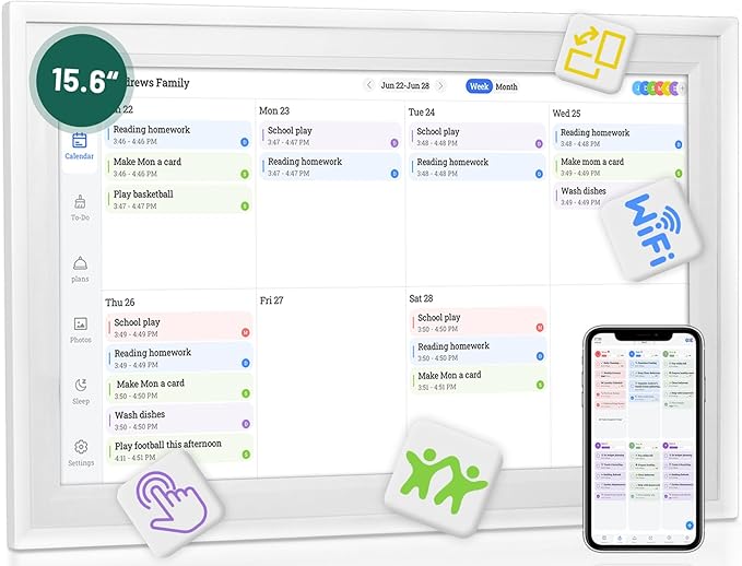 Digital Wall Calendar with Touchscreen, 15.6 inch Smart Calendar, Electronic Calendar for Family, WiFi Family digital calendar Chore Chart, Wall Planner, WiFi Digital Picture Frame
