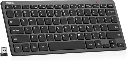 Arteck 2.4G Wireless Keyboard Ultra Slim and Compact Keyboard with Media Hotkeys for Computer Desktop PC Laptop Surface Smart TV and Windows 11/10/8/7, Black