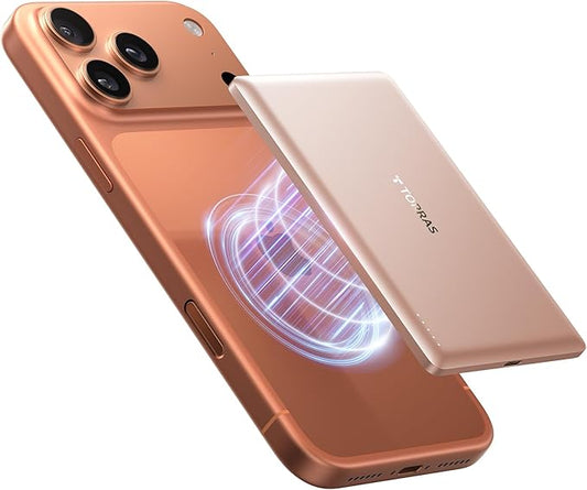 TORRAS MiniMag Power Bank, Ultra Slim 5,000mAh Wireless Portable Charger with USB-C Cable, Fast Charging iPhone Air MagSafe Battery Pack, Compatible Charger for iPhone 17/16/15/14/13/12, Desert Gold