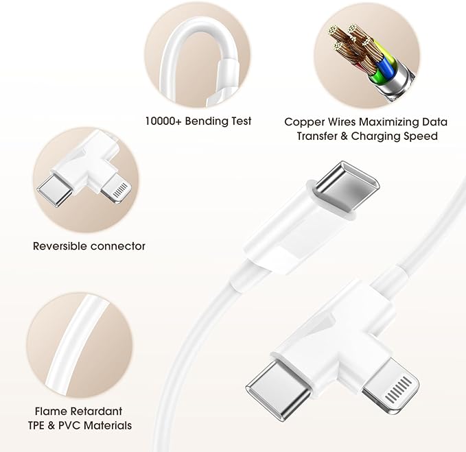 iPhone Charger Fast Charging,2 Pack 30W USB C Charger Block with Type C to C&Lightning Cable 6FT Compatible with iPhone 17/16/15/14/13/13 Pro/12 Pro/12 Pro Max/11/Xs Max/XR/X/SE,iPad,AirPods