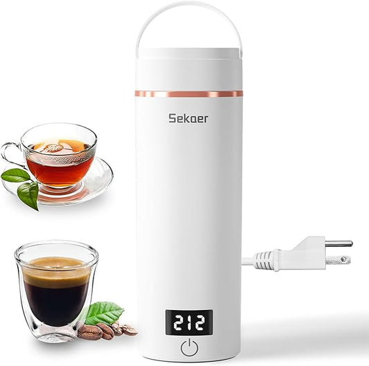 Sekaer Travel Portable Electric Kettle, Small Tea Kettle Coffee Mini Hot Water Boiler, 400mL & 304 Stainless Steel, with 4 Variable Presets and Auto Shut-Off SKE-840W