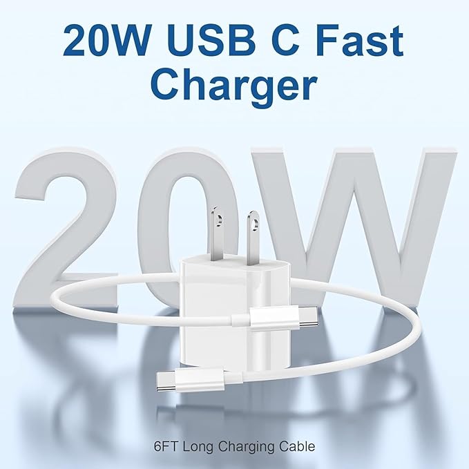 iPhone 17 16 15 Charger and 10ft Type C to C Cable Cord Long, 20W USB C Fast Charging Block/iPad Wall Plug Power Adapter Cube Brick Box for Apple iPhone 17 Pro Max/17 Air/16 Plus/15 Pro/iPad Air/Mini
