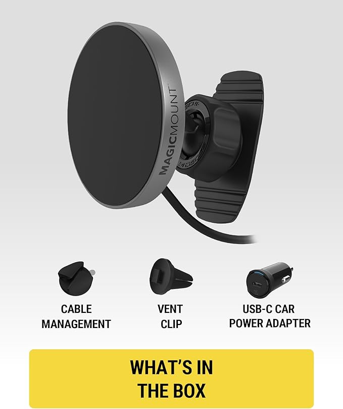 Scosche MPQMRDV MagicMount Charge Pro Qi2 MagSafe Car Mount Charger, 15W Fast Magnetic Wireless Charging Phone Holder for Dashboard/Vent Compatible with iPhone 16/15/14/13/12 Pro Max Plus, Samsung S25