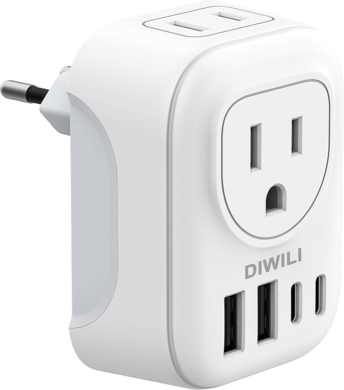 European Travel Plug Adapter, International Plug Adapter with 2 AC Outlets 4 USB Ports(2 USB C), Type C Europe Power Plug Charger for US to Europe EU France Spain Germany Iceland Italy