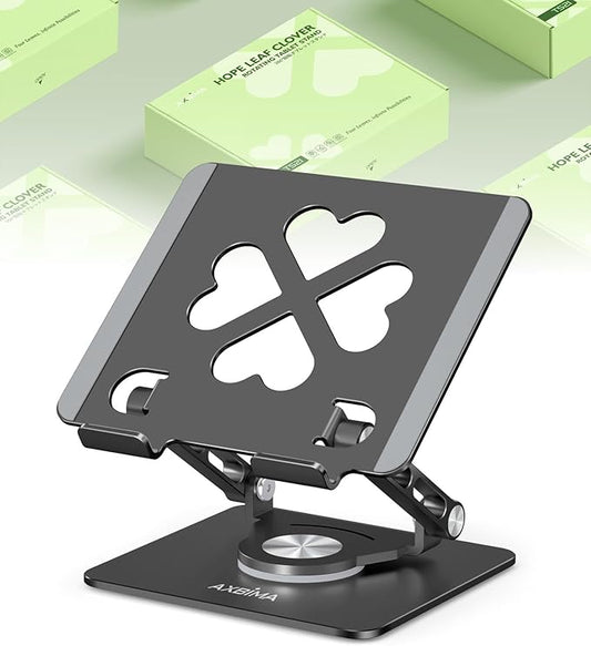 Tablet Stand for iPad, 360° Rotating Aluminum Desktop Holder – Adjustable & Foldable Desk Stand Compatible with iPad Pro 12.9/11, Air 10.9, Samsung Tab S9, Portable for Home Office, Black