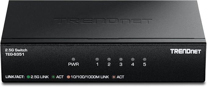 TRENDnet 5-Port 2.5Gb Switch, TEG-S351, 5 x 2.5G RJ45 Ports, 25Gbps Switching Capacity, NDAA + TAA Compliant, Ethernet Splitter, for Game Console, NAS, PC, Lifetime Protection