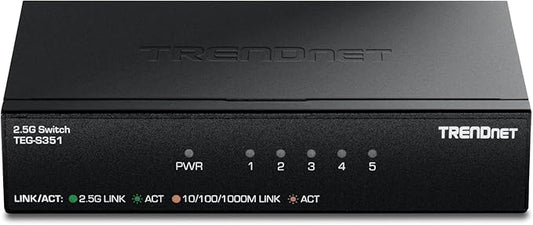 TRENDnet 5-Port 2.5Gb Switch, TEG-S351, 5 x 2.5G RJ45 Ports, 25Gbps Switching Capacity, NDAA + TAA Compliant, Ethernet Splitter, for Game Console, NAS, PC, Lifetime Protection