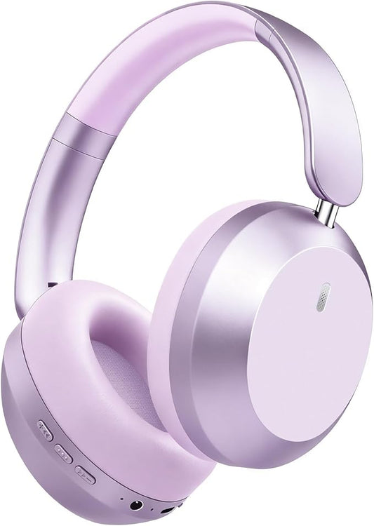 Wentronic Y05 Bluetooth Headphones Wireless Over Ear Noise Cancelling with Microphone 48 Hours Playtime, High Sound Quality Foldable Soft Earpads Earphones for Travel-Purple