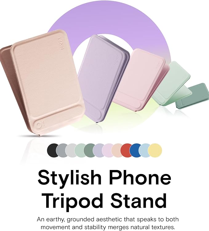 MOFT Phone Tripod Stand Selfie Stick for iPhone, Multi-Angles iPhone Stand, Lightweight & Portable Phone Holder, Strong Magnets, MOVAS Vegan Leather, Travel Essentials, Peach Pink (Without Card Slot)