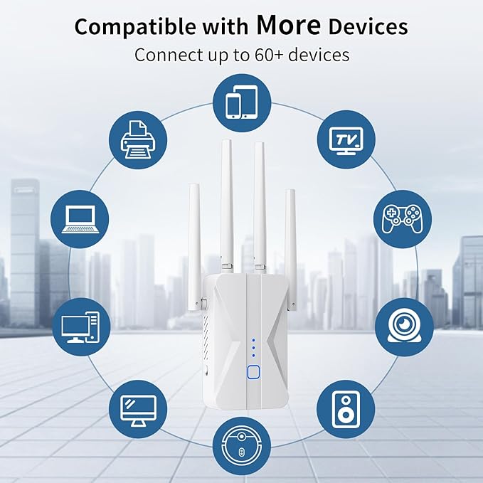 WiFi Extender Signal Booster, 2025 WiFi Extender AC1200Mbps Dual Band (5.8GHz/2.4GHz), WiFi Booster with Ethernet Port for Home Covers up to 10000 Sq.ft, Compatible with More Devices