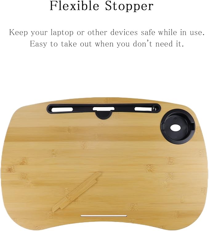 SUMISKY Lap Desk-Portable Laptop Table with Cushion Bamboo Platform Phone Holder L(21.6"x13.8") with Cup Holder